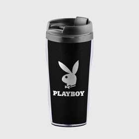 Термокружка-непроливайка с принтом PLAYBOY | ПЛЕЙБОЙ (Z) в Петрозаводске, внутренняя часть — пищевой пластик, наружная часть — прозрачный пластик, между ними — полиграфическая вставка с рисунком | объем — 350 мл, герметичная крышка | brand | brazzers | faketaxi | hub | mode | playboy | бразерс | бренд | мода | фейк такси