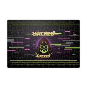 Пазл магнитный 126 элементов с принтом Hacked в Петрозаводске, полимерный материал с магнитным слоем | 126 деталей, размер изделия —  180*270 мм | Тематика изображения на принте: cybepunk | hacked | hacker | it | аноним | анонимус | взлом | взломщик | киберпанк | программист | хак | хакер