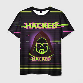 Мужская футболка 3D с принтом Hacked в Петрозаводске, 100% полиэфир | прямой крой, круглый вырез горловины, длина до линии бедер | cybepunk | hacked | hacker | it | аноним | анонимус | взлом | взломщик | киберпанк | программист | хак | хакер
