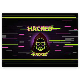 Поздравительная открытка с принтом Hacked в Петрозаводске, 100% бумага | плотность бумаги 280 г/м2, матовая, на обратной стороне линовка и место для марки
 | cybepunk | hacked | hacker | it | аноним | анонимус | взлом | взломщик | киберпанк | программист | хак | хакер
