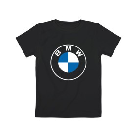 Детская футболка хлопок с принтом BMW LOGO 2020 в Петрозаводске, 100% хлопок | круглый вырез горловины, полуприлегающий силуэт, длина до линии бедер | Тематика изображения на принте: bmw | bmw motorsport | bmw performance | carbon | m | motorsport | performance | sport | бмв | карбон | моторспорт | спорт