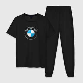 Мужская пижама хлопок с принтом BMW LOGO 2020 в Петрозаводске, 100% хлопок | брюки и футболка прямого кроя, без карманов, на брюках мягкая резинка на поясе и по низу штанин
 | Тематика изображения на принте: bmw | bmw motorsport | bmw performance | carbon | m | motorsport | performance | sport | бмв | карбон | моторспорт | спорт