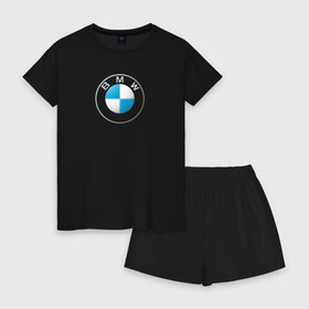 Женская пижама с шортиками хлопок с принтом BMW LOGO 2020 в Петрозаводске, 100% хлопок | футболка прямого кроя, шорты свободные с широкой мягкой резинкой | bmw | bmw motorsport | bmw performance | carbon | m | motorsport | performance | sport | бмв | карбон | моторспорт | спорт