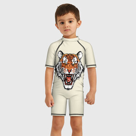 Детский купальный костюм 3D с принтом Тигр в Петрозаводске, Полиэстер 85%, Спандекс 15% | застежка на молнии на спине | животные | тигр | хищник