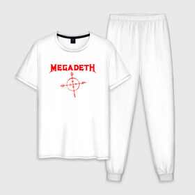Мужская пижама хлопок с принтом Megadeth в Петрозаводске, 100% хлопок | брюки и футболка прямого кроя, без карманов, на брюках мягкая резинка на поясе и по низу штанин
 | dave mustaine | megadeth | music | rock | дирк вербурен | дэвид эллефсон | дэйв мастейн | кико лоурейро | мегадеф | музыка | рок | трэш метал | хард рок | хеви метал