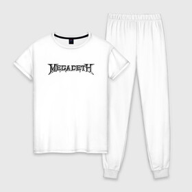 Женская пижама хлопок с принтом Megadeth в Петрозаводске, 100% хлопок | брюки и футболка прямого кроя, без карманов, на брюках мягкая резинка на поясе и по низу штанин | dave mustaine | megadeth | music | rock | дирк вербурен | дэвид эллефсон | дэйв мастейн | кико лоурейро | мегадеф | музыка | рок | трэш метал | хард рок | хеви метал