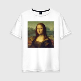 Женская футболка хлопок Oversize с принтом Mona Lisa pixels в Петрозаводске, 100% хлопок | свободный крой, круглый ворот, спущенный рукав, длина до линии бедер
 | mona lisa | pixels | искусство | картина | мона лиза | пиксели