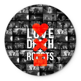 Коврик для мышки круглый с принтом LOVE DEATH ROBOTS (LDR) в Петрозаводске, резина и полиэстер | круглая форма, изображение наносится на всю лицевую часть | death | fantastic | future | ldr | love | love death and robots | love death robots | netflix | robots | sci fi | будущее | лдр | любовь | нетфликс | роботы | фантастика