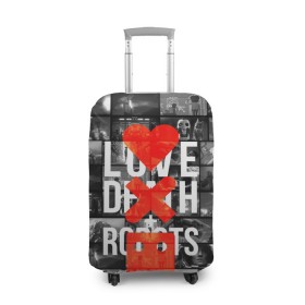 Чехол для чемодана 3D с принтом LOVE DEATH ROBOTS (LDR) в Петрозаводске, 86% полиэфир, 14% спандекс | двустороннее нанесение принта, прорези для ручек и колес | death | fantastic | future | ldr | love | love death and robots | love death robots | netflix | robots | sci fi | будущее | лдр | любовь | нетфликс | роботы | фантастика