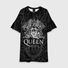 Детское платье 3D с принтом QUEEN | КВИН (Z) в Петрозаводске, 100% полиэстер | прямой силуэт, чуть расширенный к низу. Круглая горловина, на рукавах — воланы | queen | rock | we will rock you | брайан мэи | группа queen | группа квин | джон дикон | квин | королева | король | роджер тейлор | рок | фредди меркьюри