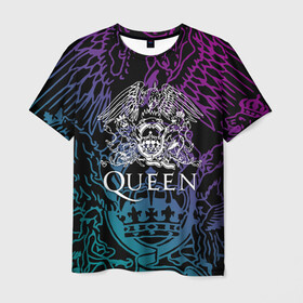 Мужская футболка 3D с принтом QUEEN в Петрозаводске, 100% полиэфир | прямой крой, круглый вырез горловины, длина до линии бедер | queen | rock | we will rock you | брайан мэи | группа queen | группа квин | джон дикон | квин | королева | король | роджер тейлор | рок | фредди меркьюри