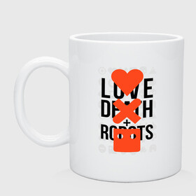 Кружка керамическая с принтом LOVE DEATH ROBOTS (LDR) в Петрозаводске, керамика | объем — 330 мл, диаметр — 80 мм. Принт наносится на бока кружки, можно сделать два разных изображения | death | fantastic | future | ldr | love | love death and robots | love death robots | netflix | robots | sci fi | будущее | лдр | любовь | нетфликс | роботы | фантастика