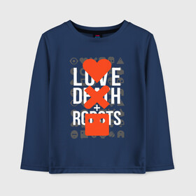 Детский лонгслив хлопок с принтом LOVE DEATH ROBOTS (LDR) в Петрозаводске, 100% хлопок | круглый вырез горловины, полуприлегающий силуэт, длина до линии бедер | death | fantastic | future | ldr | love | love death and robots | love death robots | netflix | robots | sci fi | будущее | лдр | любовь | нетфликс | роботы | фантастика
