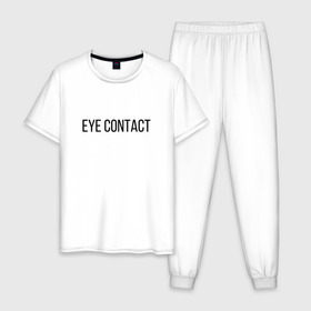 Мужская пижама хлопок с принтом EYE CONTACT в Петрозаводске, 100% хлопок | брюки и футболка прямого кроя, без карманов, на брюках мягкая резинка на поясе и по низу штанин
 | Тематика изображения на принте: contact | eye | eyes | глазной | груди | грудь | зрительный | контакт | на | надпись | не | простая | смотри