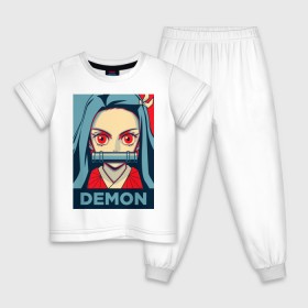 Детская пижама хлопок с принтом Незуко Камадо в Петрозаводске, 100% хлопок |  брюки и футболка прямого кроя, без карманов, на брюках мягкая резинка на поясе и по низу штанин
 | аниме | клинок рассекающий демонов | незуко камадо