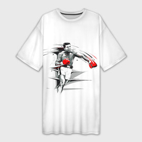 Платье-футболка 3D с принтом Мухаммед Али в Петрозаводске,  |  | art | box | fighter | muhammad ali | punch | rocky | sport | арт | боец | бокс | канаты | кассиус клей | мохаммед али | мухаммед али | парню | перчатки | прикольная | ринг | рокки | спорт | удар | человек | чемпион