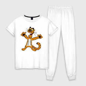 Женская пижама хлопок с принтом Тигренок в Петрозаводске, 100% хлопок | брюки и футболка прямого кроя, без карманов, на брюках мягкая резинка на поясе и по низу штанин | cat | tiger | животные | кот | котик | котятки | кошак | кошка | моська | рисунок | тигр | тигренок