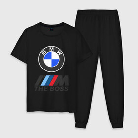 Мужская пижама хлопок с принтом BMW THE BOSS в Петрозаводске, 100% хлопок | брюки и футболка прямого кроя, без карманов, на брюках мягкая резинка на поясе и по низу штанин
 | Тематика изображения на принте: bmw | bmw performance | m | motorsport | performance | бмв | бэха | моторспорт