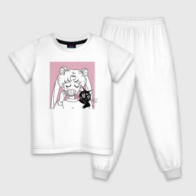 Детская пижама хлопок с принтом Sailor Moon, Usagi Tsukino в Петрозаводске, 100% хлопок |  брюки и футболка прямого кроя, без карманов, на брюках мягкая резинка на поясе и по низу штанин
 | Тематика изображения на принте: anime | bunny | kawaii | luna | manga | sailor moon | sailors | usagi tsukino | аниме | луна | манга | сейлор мун | усаги цукино