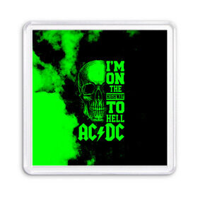 Магнит 55*55 с принтом Im on the highway to hell AC/DC в Петрозаводске, Пластик | Размер: 65*65 мм; Размер печати: 55*55 мм | 