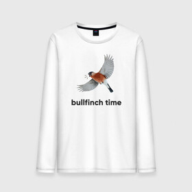 Мужской лонгслив хлопок с принтом Bullfinch time в Петрозаводске, 100% хлопок |  | bird | bullfinch | wings | летать | полет | птица | снегирь