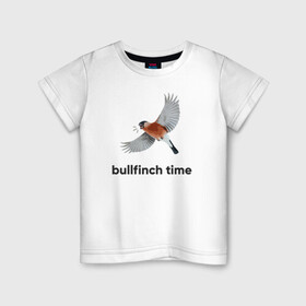 Детская футболка хлопок с принтом Bullfinch time в Петрозаводске, 100% хлопок | круглый вырез горловины, полуприлегающий силуэт, длина до линии бедер | bird | bullfinch | wings | летать | полет | птица | снегирь