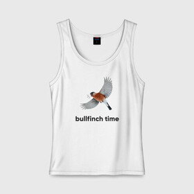 Женская майка хлопок с принтом Bullfinch time в Петрозаводске, 95% хлопок, 5% эластан |  | Тематика изображения на принте: bird | bullfinch | wings | летать | полет | птица | снегирь