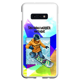 Чехол для Samsung S10E с принтом Сноуборд в Петрозаводске, Силикон | Область печати: задняя сторона чехла, без боковых панелей | snowboard | активный отдых | бородач | горы | доска | снег | сноуборд | сноубордист