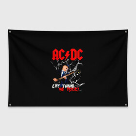 Флаг-баннер с принтом AC DC let there be rock! в Петрозаводске, 100% полиэстер | размер 67 х 109 см, плотность ткани — 95 г/м2; по краям флага есть четыре люверса для крепления | ac dc | acdc | acdc ас дс | angus | back in black | highway to hell | mckinnon | young | австралийская | ангус янг | ас дс | асдс | блюз | в форме | гитара | группа | крис слэйд | метал | молния | музыка | п | певец | рок | рок н ролл