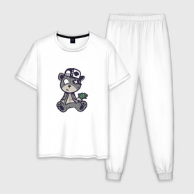 Мужская пижама хлопок с принтом Крутой медведь Snoopi в Петрозаводске, 100% хлопок | брюки и футболка прямого кроя, без карманов, на брюках мягкая резинка на поясе и по низу штанин
 | 