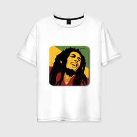 Женская футболка хлопок Oversize с принтом Боб Марли в Петрозаводске, 100% хлопок | свободный крой, круглый ворот, спущенный рукав, длина до линии бедер
 | боб марли | гитарист | музыкант | регги