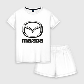 Женская пижама с шортиками хлопок с принтом MAZDA LOGO в Петрозаводске, 100% хлопок | футболка прямого кроя, шорты свободные с широкой мягкой резинкой | auto | mazda | mps | sport | авто | автомобиль | автомобильные | бренд | мазда | марка | машины | мпс | спорт