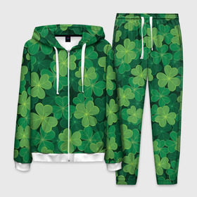Мужской костюм 3D с принтом Ирландский клевер в Петрозаводске, 100% полиэстер | Манжеты и пояс оформлены тканевой резинкой, двухслойный капюшон со шнурком для регулировки, карманы спереди | clover | day | ireland.lucky | irish | patrick | patricks | shamrock | день | зеленая | зеленый | ирландский | клевер | купить | патрик | патрика | святого | святой