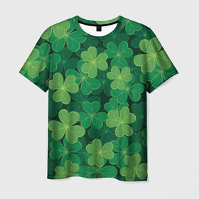 Мужская футболка 3D с принтом Ирландский клевер в Петрозаводске, 100% полиэфир | прямой крой, круглый вырез горловины, длина до линии бедер | Тематика изображения на принте: clover | day | ireland.lucky | irish | patrick | patricks | shamrock | день | зеленая | зеленый | ирландский | клевер | купить | патрик | патрика | святого | святой