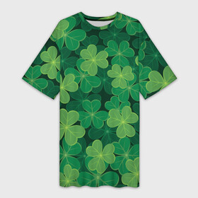 Платье-футболка 3D с принтом Ирландский клевер в Петрозаводске,  |  | clover | day | ireland.lucky | irish | patrick | patricks | shamrock | день | зеленая | зеленый | ирландский | клевер | купить | патрик | патрика | святого | святой