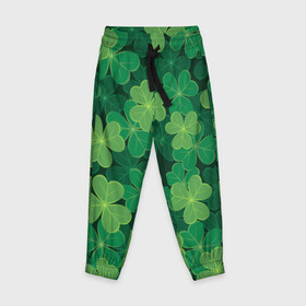 Детские брюки 3D с принтом Ирландский клевер в Петрозаводске, 100% полиэстер | манжеты по низу, эластичный пояс регулируется шнурком, по бокам два кармана без застежек, внутренняя часть кармана из мелкой сетки | clover | day | ireland.lucky | irish | patrick | patricks | shamrock | день | зеленая | зеленый | ирландский | клевер | купить | патрик | патрика | святого | святой