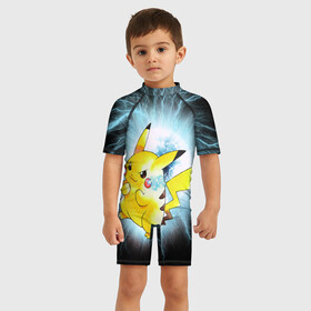Детский купальный костюм 3D с принтом PikaPika в Петрозаводске, Полиэстер 85%, Спандекс 15% | застежка на молнии на спине | аниме | молнии | пикачу | покемоны