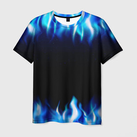 Мужская футболка 3D с принтом Синий Огонь в Петрозаводске, 100% полиэфир | прямой крой, круглый вырез горловины, длина до линии бедер | абстракция | блеск | волны | дракон | дым | крутой | линии | неон | неоновый | ночь | огненный | огни | огонь | пламя | свет | синий | сияние | яркий