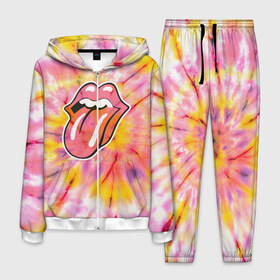 Мужской костюм 3D с принтом Rolling Stones tie-dye в Петрозаводске, 100% полиэстер | Манжеты и пояс оформлены тканевой резинкой, двухслойный капюшон со шнурком для регулировки, карманы спереди | mick jagger | music | rock | rolling stones | музыка | рок