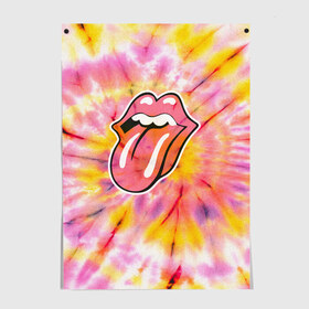 Постер с принтом Rolling Stones tie-dye в Петрозаводске, 100% бумага
 | бумага, плотность 150 мг. Матовая, но за счет высокого коэффициента гладкости имеет небольшой блеск и дает на свету блики, но в отличии от глянцевой бумаги не покрыта лаком | mick jagger | music | rock | rolling stones | музыка | рок