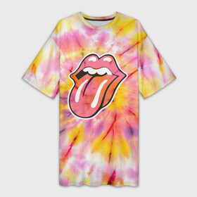 Платье-футболка 3D с принтом Rolling Stones tie dye в Петрозаводске,  |  | mick jagger | music | rock | rolling stones | музыка | рок
