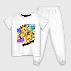 Детская пижама хлопок с принтом Pikachu в Петрозаводске, 100% хлопок |  брюки и футболка прямого кроя, без карманов, на брюках мягкая резинка на поясе и по низу штанин
 | game | pikachu | аниме | игры | манги | покемон