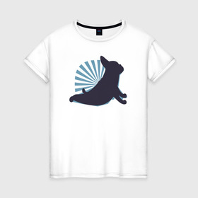 Женская футболка хлопок с принтом Йога в Петрозаводске, 100% хлопок | прямой крой, круглый вырез горловины, длина до линии бедер, слегка спущенное плечо | bulldog | fitness | french bulldog | yoga | бульдог | йога | собака | собаки | фитнес | французский бульдог