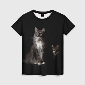 Женская футболка 3D с принтом Котики в Петрозаводске, 100% полиэфир ( синтетическое хлопкоподобное полотно) | прямой крой, круглый вырез горловины, длина до линии бедер | animal | animals | beast | black | cat | kitten | животное | животные | зверек | зверь | кот | котейка | котенок | котики | котэ | кошка | кошки | мейн кун | черная