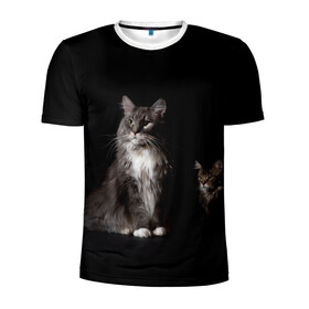 Мужская футболка 3D спортивная с принтом Котики в Петрозаводске, 100% полиэстер с улучшенными характеристиками | приталенный силуэт, круглая горловина, широкие плечи, сужается к линии бедра | animal | animals | beast | black | cat | kitten | животное | животные | зверек | зверь | кот | котейка | котенок | котики | котэ | кошка | кошки | мейн кун | черная