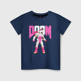 Детская футболка хлопок с принтом Doom Eternal единорог в Петрозаводске, 100% хлопок | круглый вырез горловины, полуприлегающий силуэт, длина до линии бедер | doom eternal | doom guy | unicorn | дум | дум гай | дум этернал | единорог | игра | персонаж | прикол
