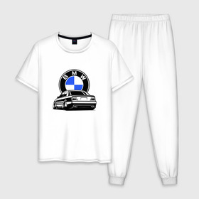 Мужская пижама хлопок с принтом BMW (JDM) в Петрозаводске, 100% хлопок | брюки и футболка прямого кроя, без карманов, на брюках мягкая резинка на поясе и по низу штанин
 | bmw | bmw performance | m | motorsport | performance | бмв | бэха | моторспорт