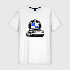 Мужская футболка хлопок Slim с принтом BMW (JDM) в Петрозаводске, 92% хлопок, 8% лайкра | приталенный силуэт, круглый вырез ворота, длина до линии бедра, короткий рукав | bmw | bmw performance | m | motorsport | performance | бмв | бэха | моторспорт