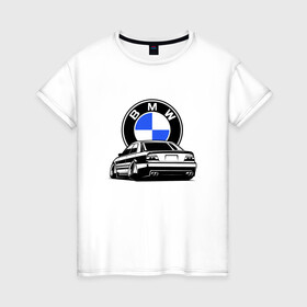 Женская футболка хлопок с принтом BMW (JDM) в Петрозаводске, 100% хлопок | прямой крой, круглый вырез горловины, длина до линии бедер, слегка спущенное плечо | bmw | bmw performance | m | motorsport | performance | бмв | бэха | моторспорт