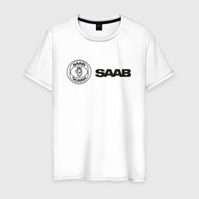 Мужская футболка хлопок с принтом Saab Black Logo в Петрозаводске, 100% хлопок | прямой крой, круглый вырез горловины, длина до линии бедер, слегка спущенное плечо. | auto | saab | scania | авто | автомобиль | ам | машина | сааб